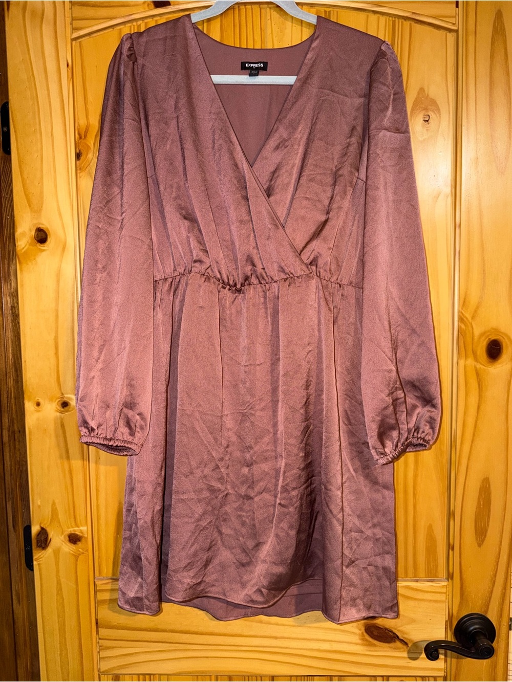 Express Rose-Mauve Long-Sleeve Wrap Dress